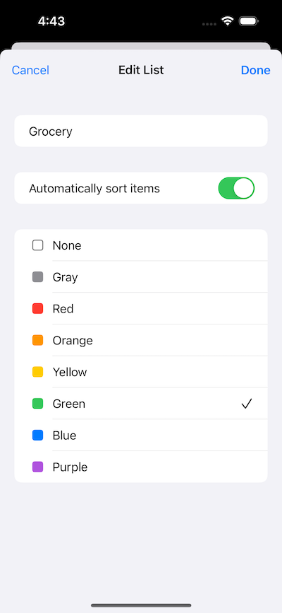 screenshot of items sorting preference