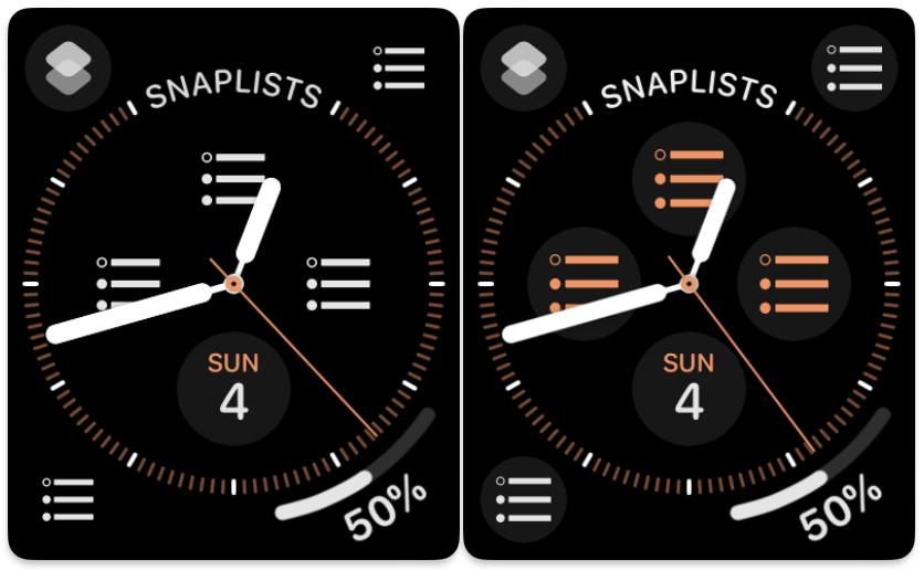 Screenshot of watch faces showing complications