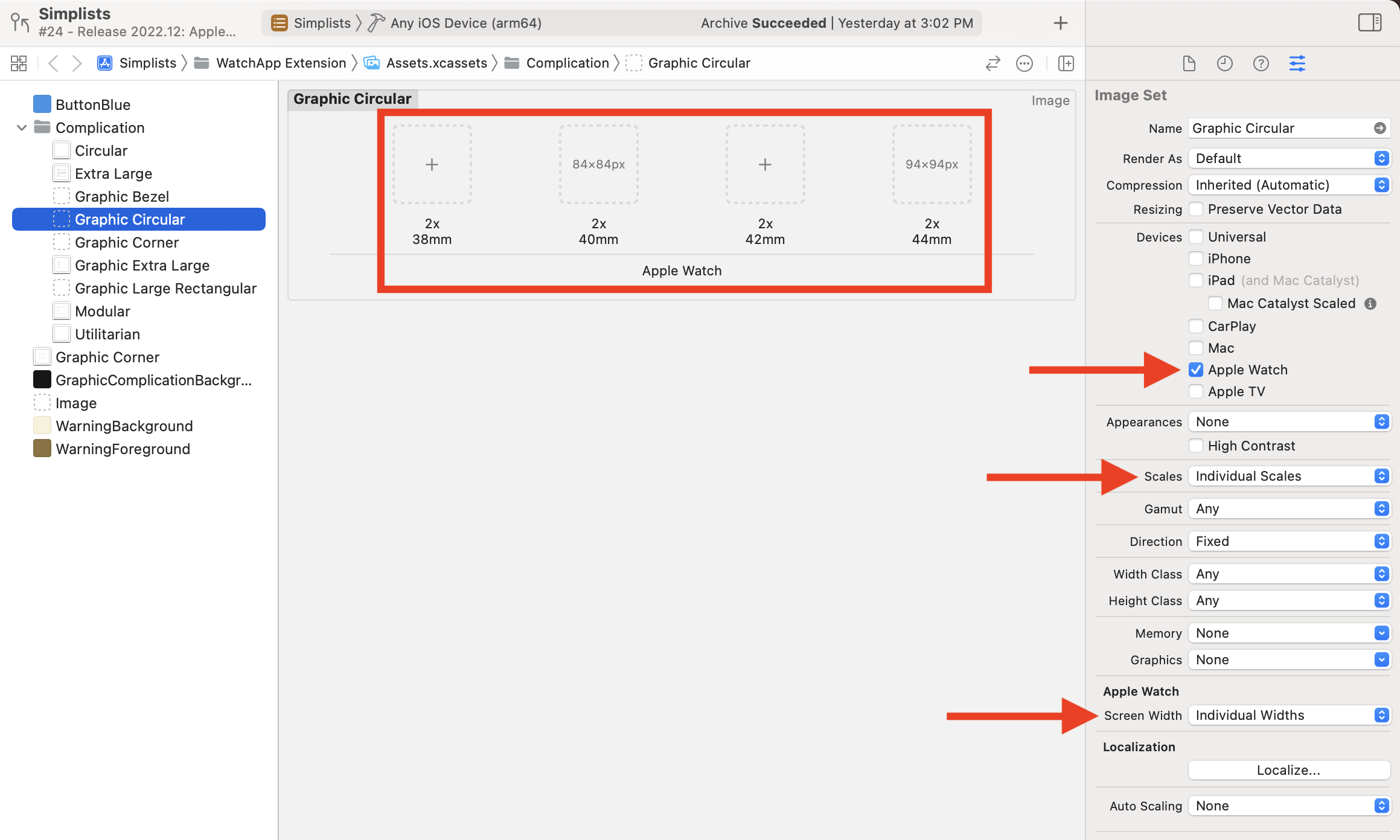 screenshot of asset catalog in Xcode